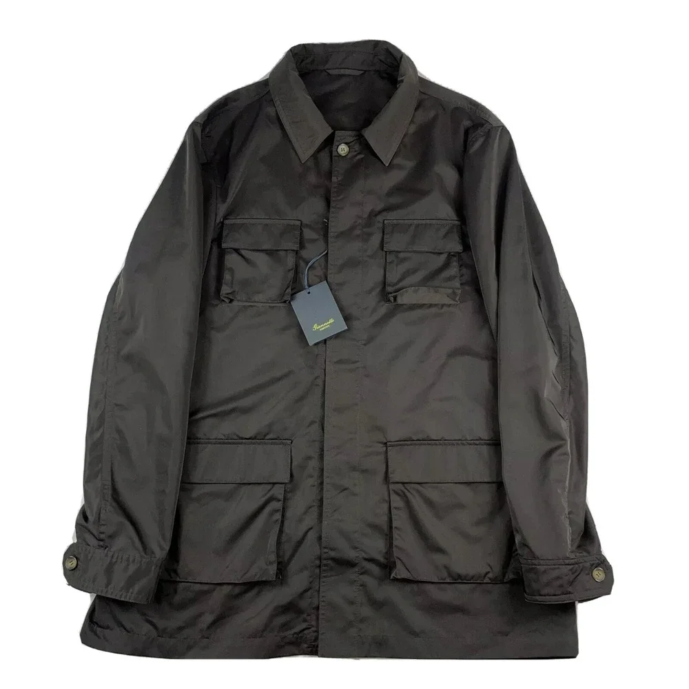 Giannetto Brown Lightweight Cotton Nylon Military Rick Jacket Size 54 NWT